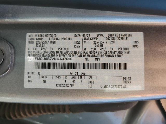 1FMCU0BZ2NUA37656 - 2022 FORD ESCAPE SE SILVER photo 12