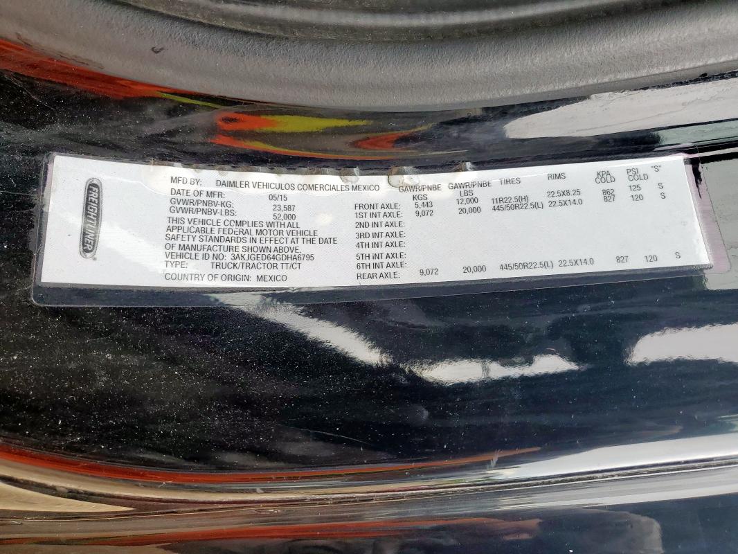 3AKJGED64GDHA6795 - 2016 FREIGHTLINER CASCADIA 1 BLACK photo 10