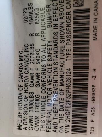 2HGFE2F52PH528124 - 2023 HONDA CIVIC SPORT 白色 照片 12