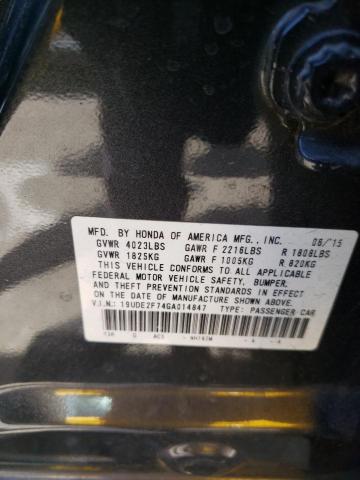 19UDE2F74GA014847 - 2016 ACURA ILX PREMIUM TECH ნაცრისფერი ფოტო 12