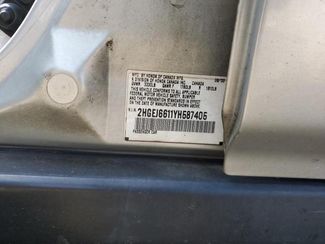 2HGEJ6611YH587405 - 2000 HONDA CIVIC BASE SILVER photo 12