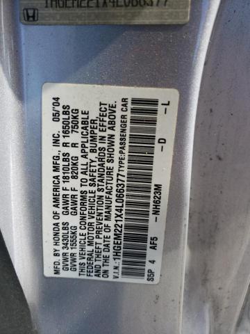 1HGEM221X4L066377 - 2004 HONDA CIVIC DX VP Gümüş foto 12