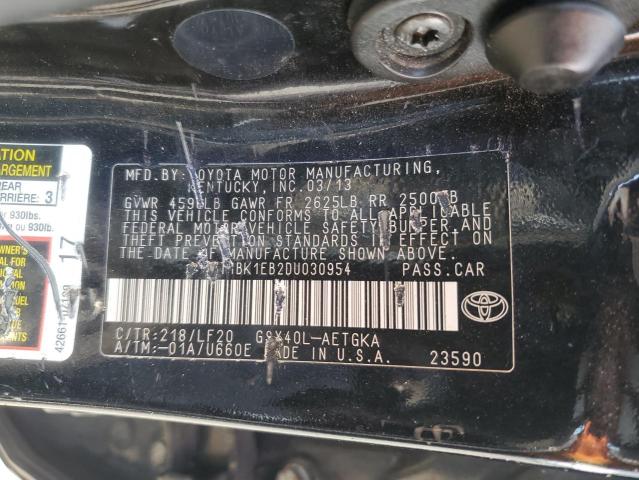 4T1BK1EB2DU030954 - 2013 TOYOTA AVALON BASE BLACK photo 12