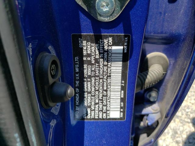 SHHFK7H49HU417651 - 2017 HONDA CIVIC SPORT 蓝色 照片 12