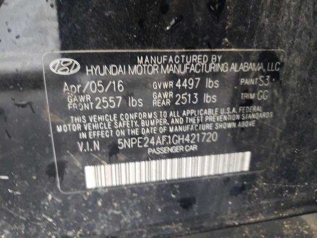 5NPE24AF1GH421720 - 2016 HYUNDAI SONATA SE BLACK photo 12