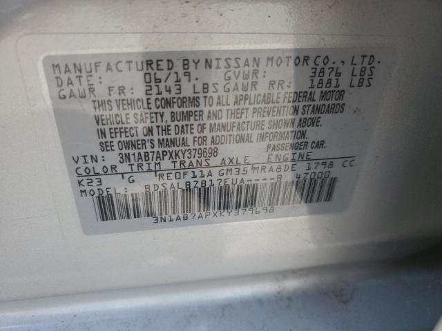 3N1AB7APXKY379698 - 2019 NISSAN SENTRA S SILVER photo 13