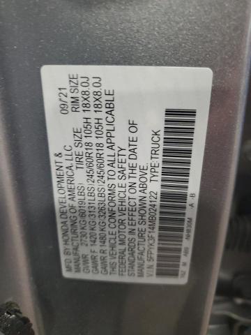 5FPYK3F14MB024122 - 2021 HONDA RIDGELINE SPORT GRAY photo 13