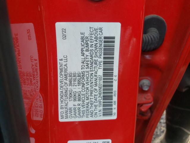 19XFL2H8XNE011657 - 2022 HONDA CIVIC SPORT 红色 照片 12