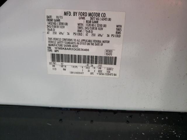 1FM5K8ARXGGB36466 - 2016 FORD EXPLORER POLICE INTERCEPTOR 白色 照片 13