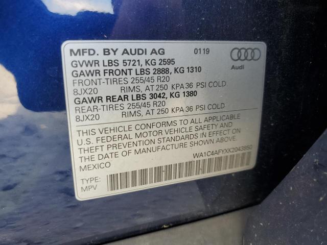WA1C4AFYXK2043850 - 2019 AUDI SQ5 PRESTIGE BLUE photo 13