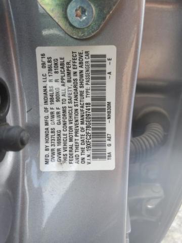 19XFC2F78GE097418 - 2016 HONDA CIVIC EX SILVER photo 12