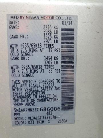 5N1AR2MN2EC686006 - 2014 NISSAN PATHFINDER S SILVER photo 13