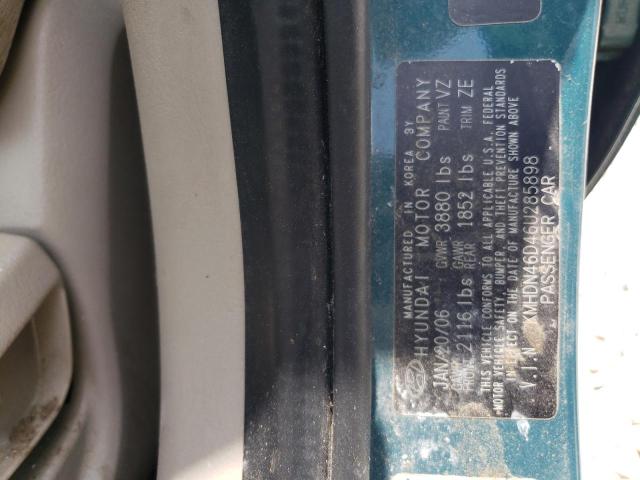 KMHDN46D46U285898 - 2006 HYUNDAI ELANTRA GLS TEAL photo 12