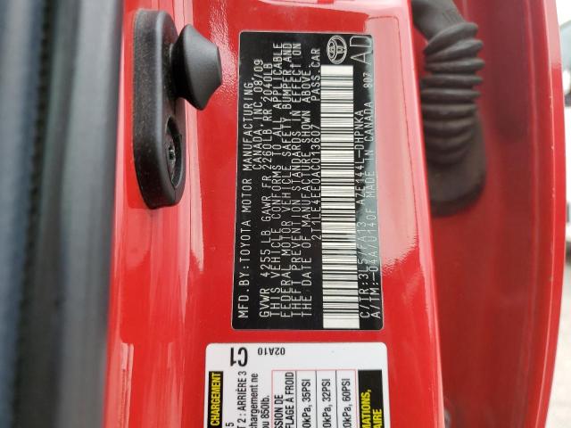 2T1LE4EE0AC013607 - 2010 TOYOTA COROLLA MA S RED photo 12