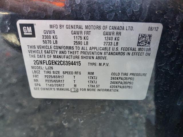 2GNFLGEK2C6394415 - 2012 CHEVROLET EQUINOX LTZ BLACK photo 13