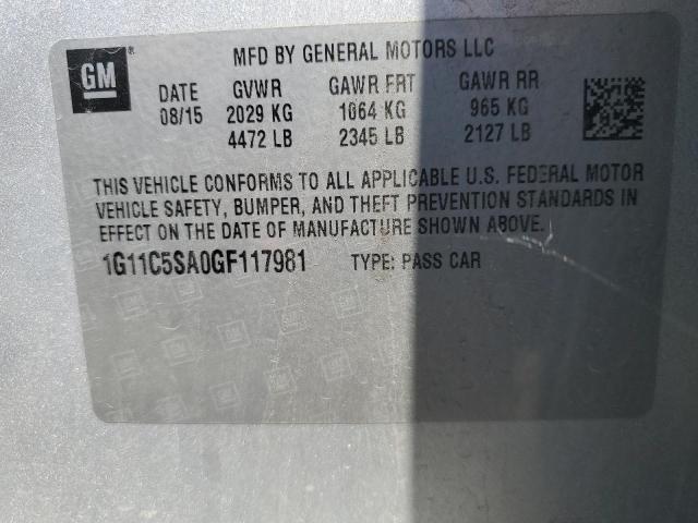 1G11C5SA0GF117981 - 2016 CHEVROLET MALIBU LIM LT 银色 照片 13