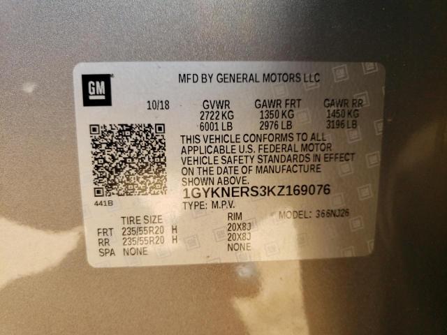 1GYKNERS3KZ169076 - 2019 CADILLAC XT5 PREMIUM LUXURY GRAY photo 12