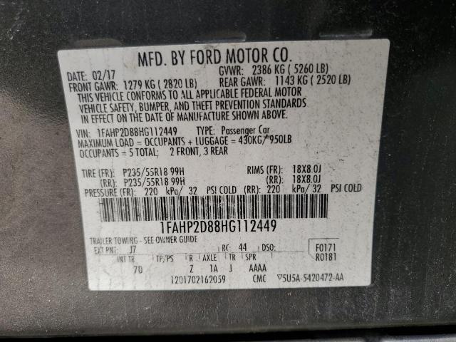 1FAHP2D88HG112449 - 2017 FORD TAURUS SE GRAY photo 12