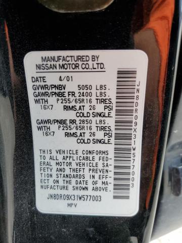 JN8DR09X31W577003 - 2001 NISSAN PATHFINDER LE BLACK photo 13