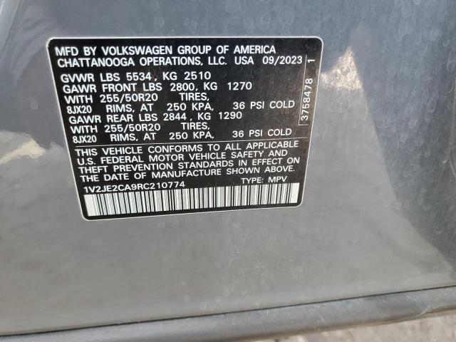 1V2JE2CA9RC210774 - 2024 VOLKSWAGEN ATLAS CROS SE GRAY photo 13