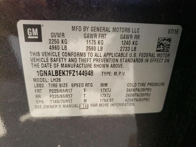 1GNALBEK7FZ144948 - 2015 CHEVROLET EQUINOX LT BLACK photo 13