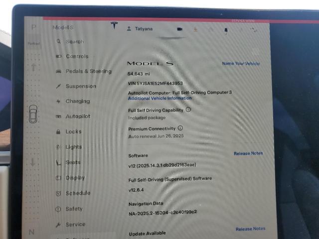 5YJSA1E52MF443953 - 2021 TESLA MODEL S WHITE photo 9