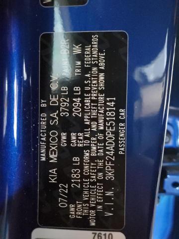 3KPF24AD0PE518141 - 2023 KIA FORTE LX BLUE photo 12