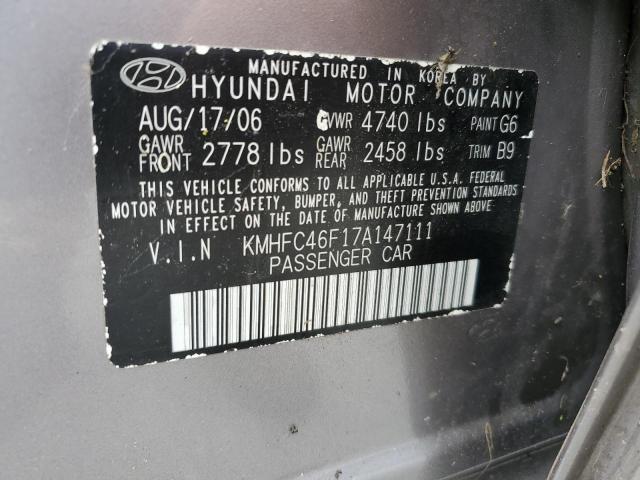 KMHFC46F17A147111 - 2007 HYUNDAI AZERA SE GRAY photo 12