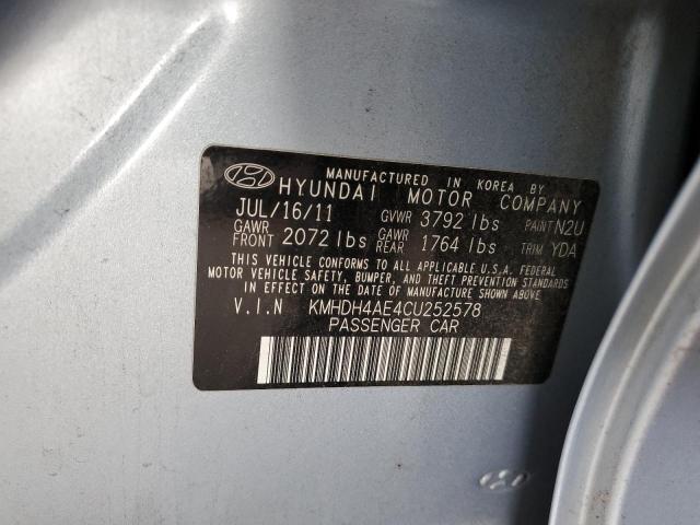 KMHDH4AE4CU252578 - 2012 HYUNDAI ELANTRA GLS BLUE photo 12