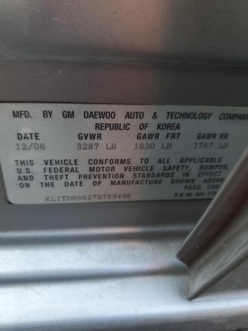 KL1TD66627B759495 - 2007 CHEVROLET AVEO BASE Boz foto 12