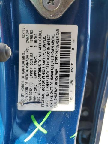 2HGFB2F98FH527697 - 2015 HONDA CIVIC EXL ლურჯი ფოტო 13