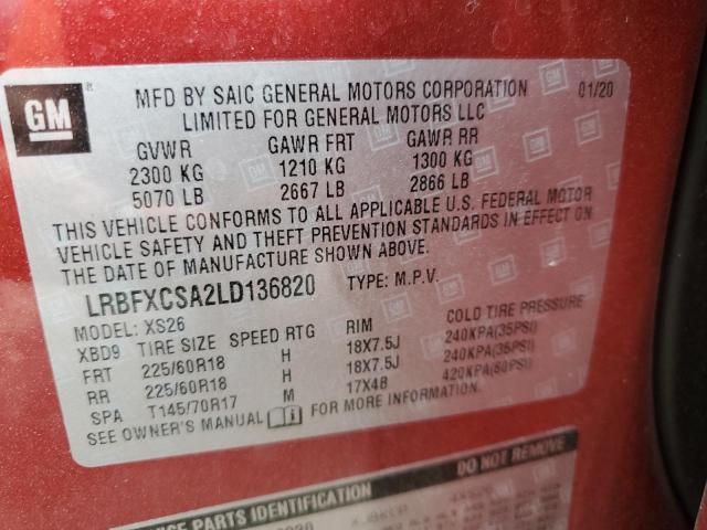 LRBFXCSA2LD136820 - 2020 BUICK ENVISION ESSENCE Qırmızı foto 13