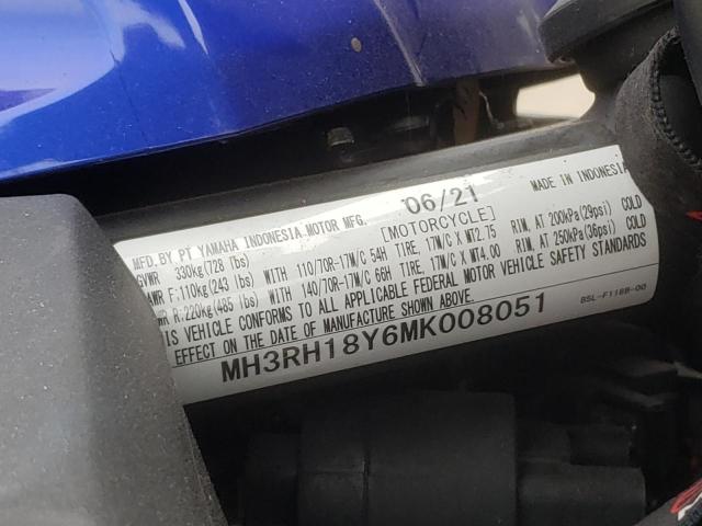 MH3RH18Y6MK008051 - 2021 YAMAHA YZFR3 A BLUE photo 10