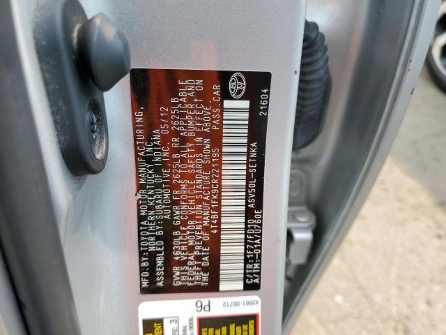 4T4BF1FK9CR221195 - 2012 TOYOTA CAMRY BASE ვერცხლისფერი ფოტო 12