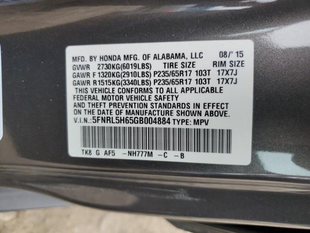 5FNRL5H65GB004884 - 2016 HONDA ODYSSEY EXL GRAY photo 13