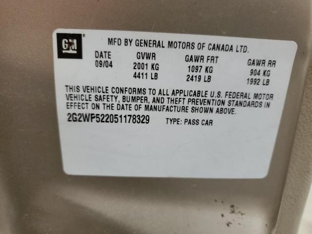 2G2WP522051178329 - 2005 PONTIAC GRAND PRIX 金色 照片 12