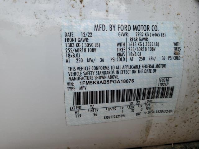 1FM5K8AB5PGA18876 - 2023 FORD EXPLORER POLICE INTERCEPTOR WHITE photo 13