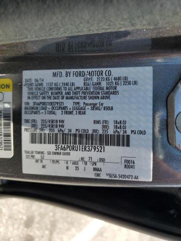 3FA6P0RU1ER379521 - 2014 FORD FUSION TITANIUM HEV GRAY photo 13