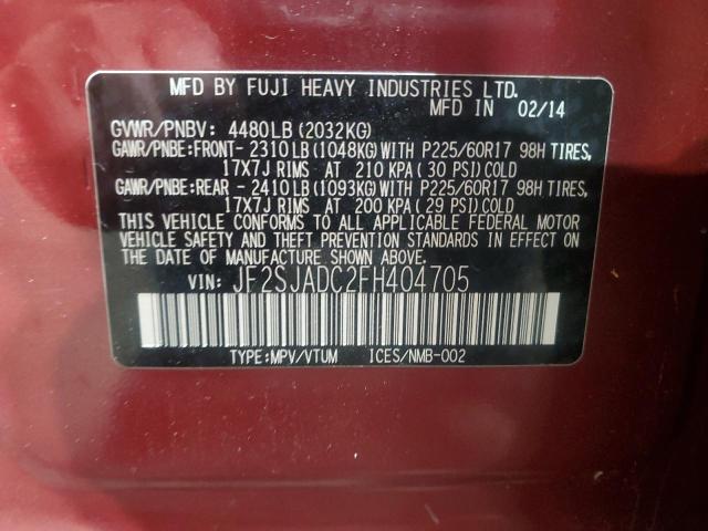 JF2SJADC2FH404705 - 2015 SUBARU FORESTER 2.5I PREMIUM BURGUNDY photo 13