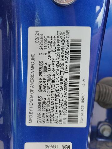 19UUB6F54MA009934 - 2021 ACURA TLX TECH A BLUE photo 12