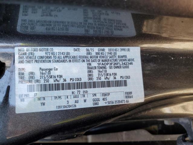 1FADP3F26FL342346 - 2015 FORD FOCUS SE GRAY photo 12