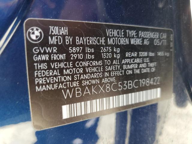 WBAKX8C53BC198422 - 2011 BMW 750 LI BLUE photo 12