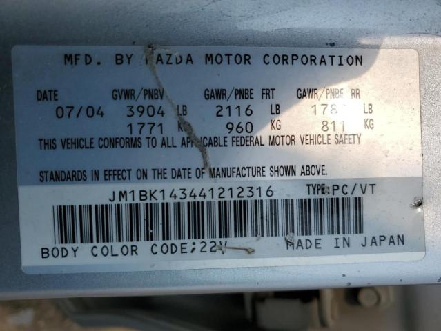 JM1BK143441212316 - 2004 MAZDA 3 HATCHBACK SILVER photo 12