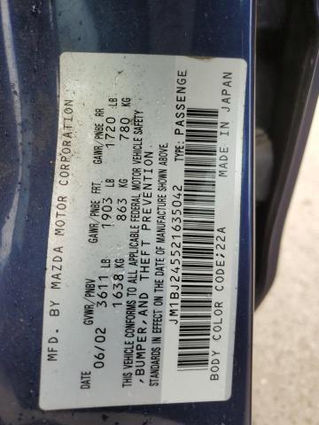 JM1BJ245521635042 - 2002 MAZDA PROTEGE PR5 蓝色 照片 12