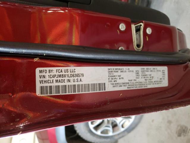 1C4PJMBX1LD636579 - 2020 JEEP CHEROKEE TRAILHAWK RED photo 12