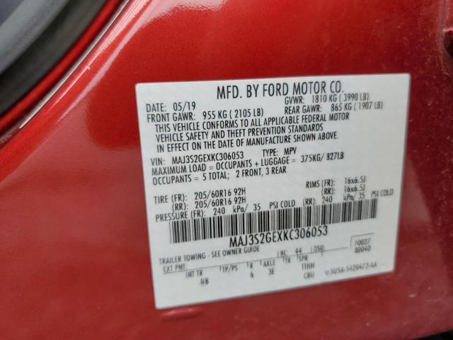 MAJ3S2GEXKC306053 - 2019 FORD ECOSPORT SE BURGUNDY photo 13