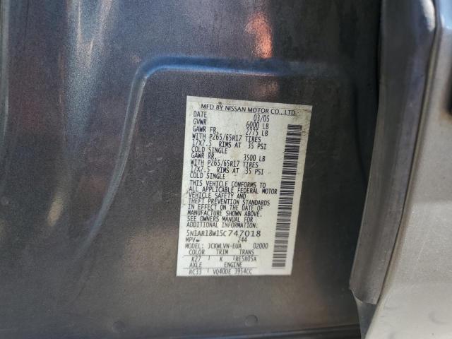 5N1AR18W15C747018 - 2005 NISSAN PATHFINDER LE CHARCOAL photo 13