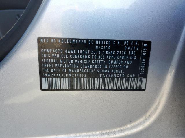 3VW2K7AJ3DM214452 - 2013 VOLKSWAGEN JETTA BASE 银色 照片 13