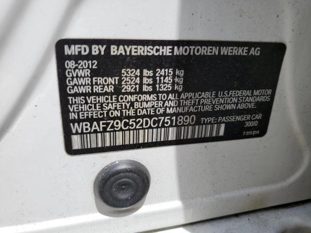 WBAFZ9C52DC751890 - 2013 BMW 535 I HYBRID WHITE photo 12