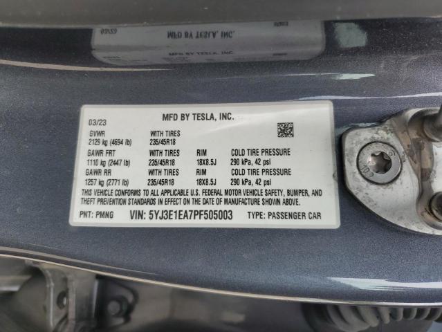 5YJ3E1EA7PF505003 - 2023 TESLA MODEL 3 GRAY photo 13